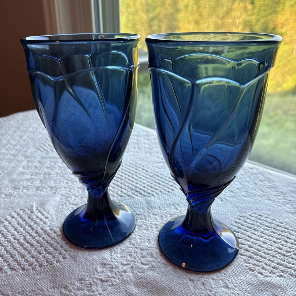 Vintage NORITAKE Sweet Swirl Cobalt Blue X2 Water/Iced Tea Goblets 7.5" Tall